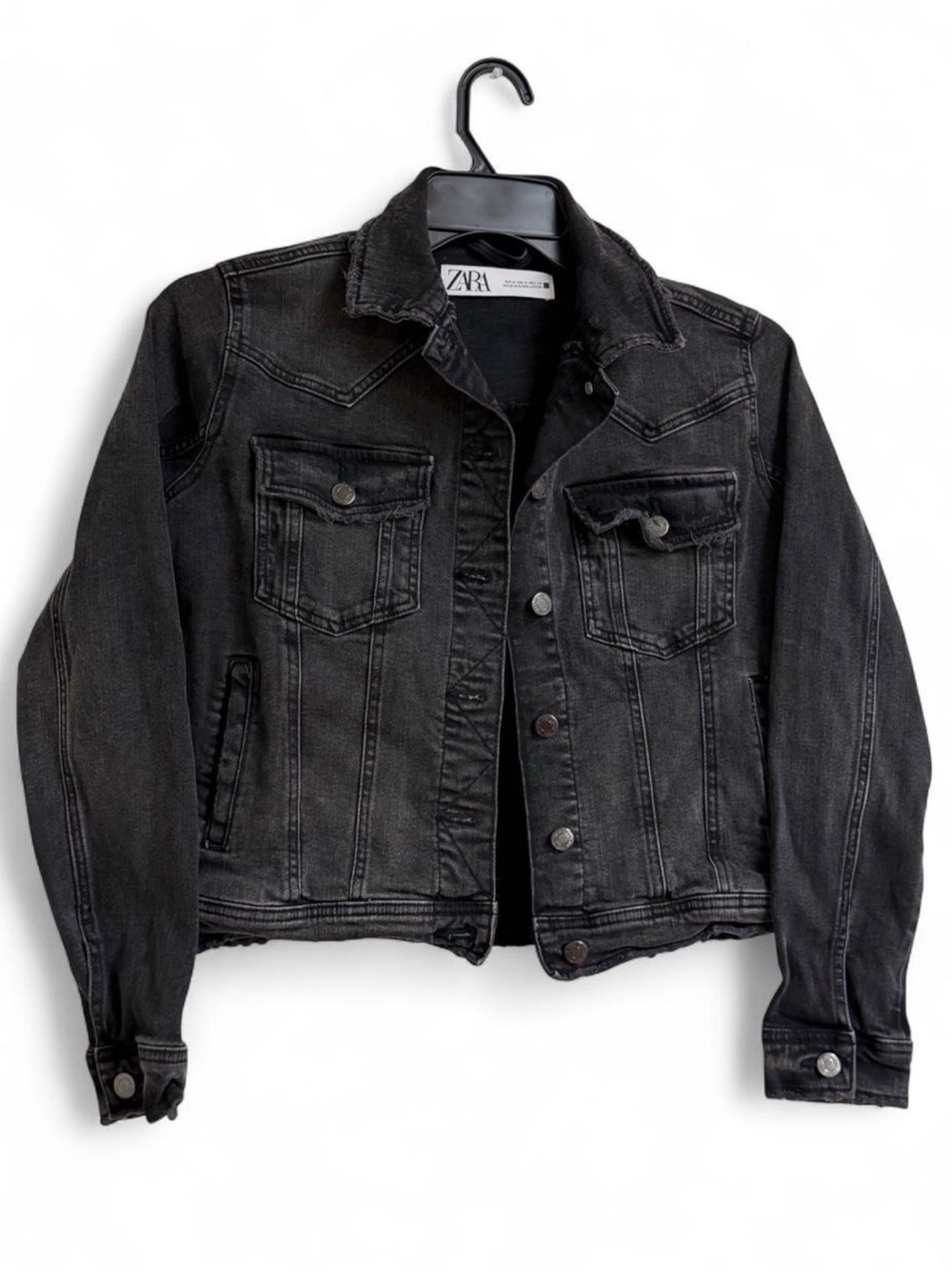 Zara Black Washed Denim Trucker Jacket